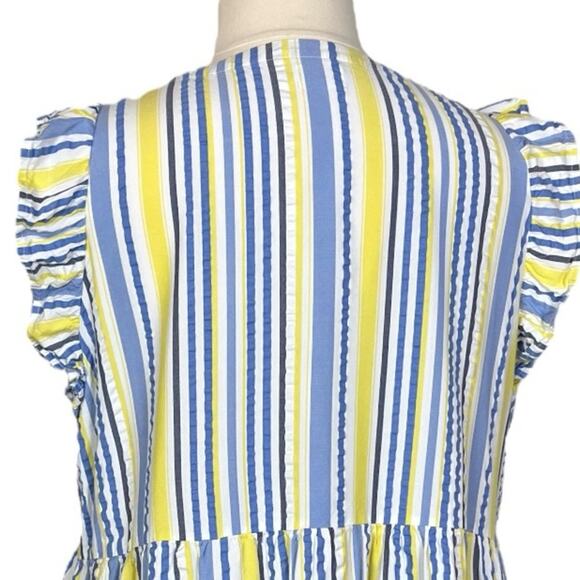 Time and Tru Dress V-neck Ruffle Sleeve Yellow Blue Stripe Women’s Size XXL - Picture 8 of 11